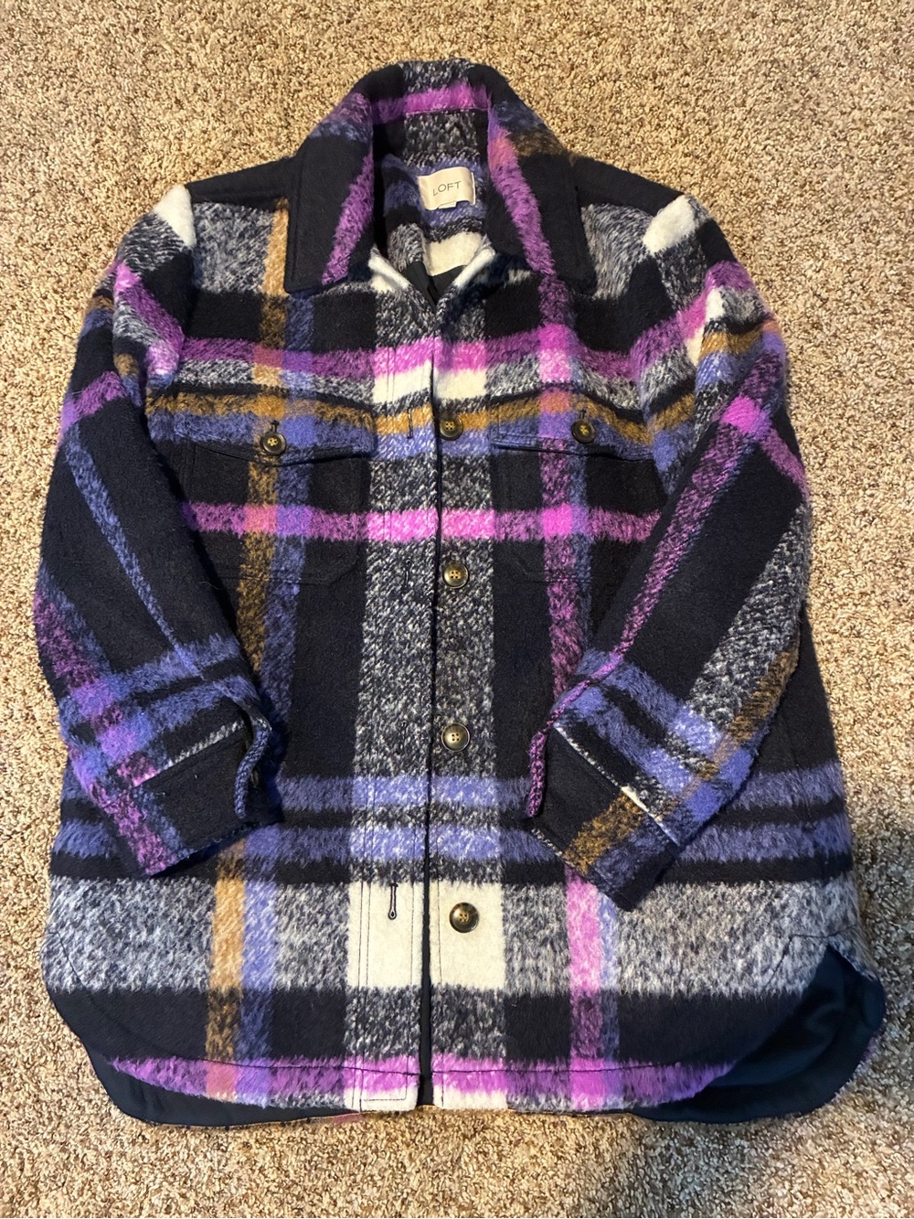 LOFT Purple Plaid Shacket Jacket Size Medium